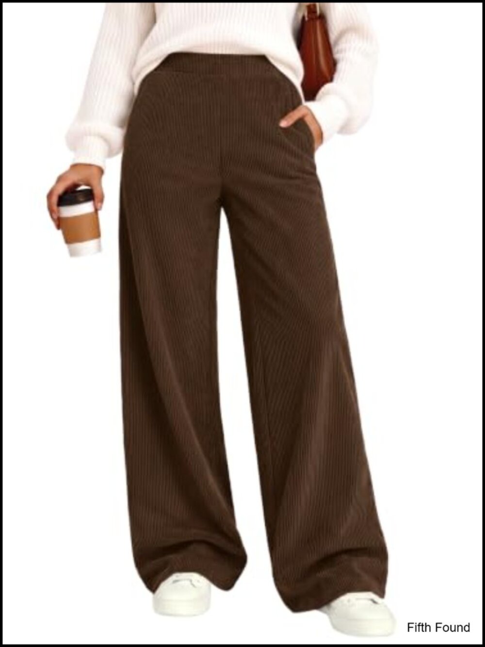 Corduroy Wide Leg High Waist Pants Pull On Trousers Pockets